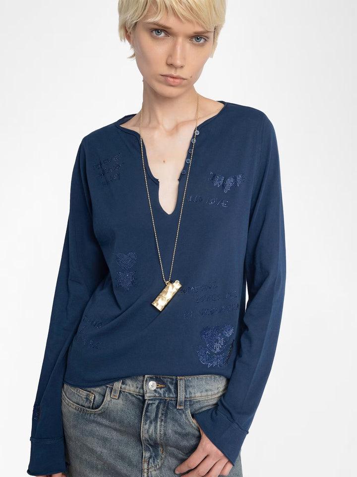 Polera Tuni Multi Strass Azul