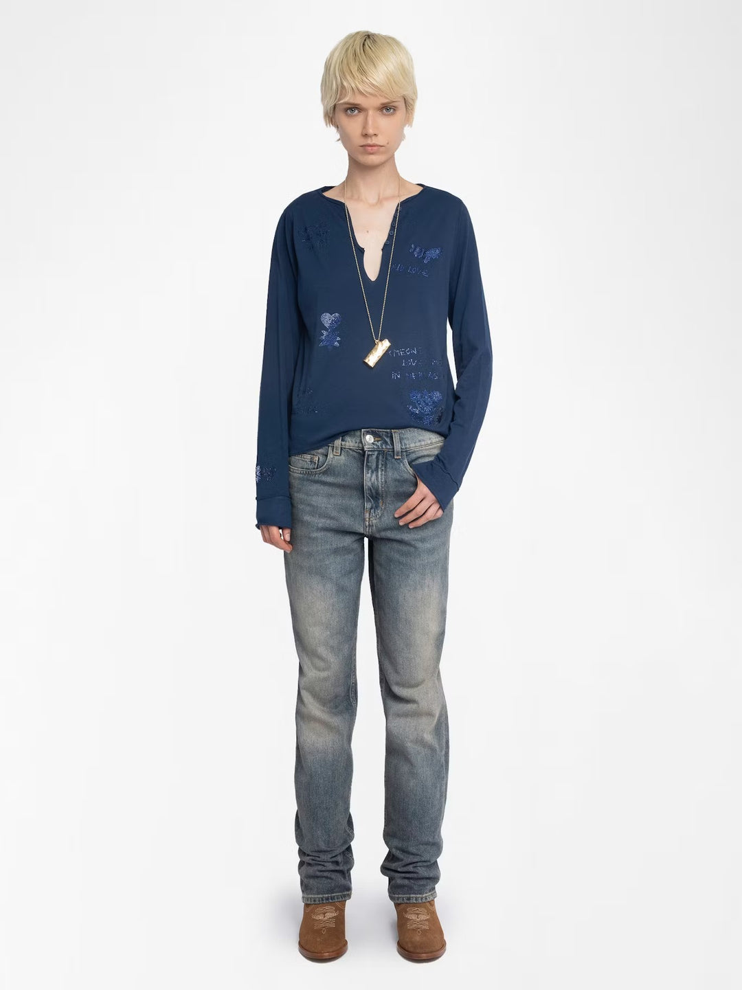 Polera Tuni Multi Strass Azul