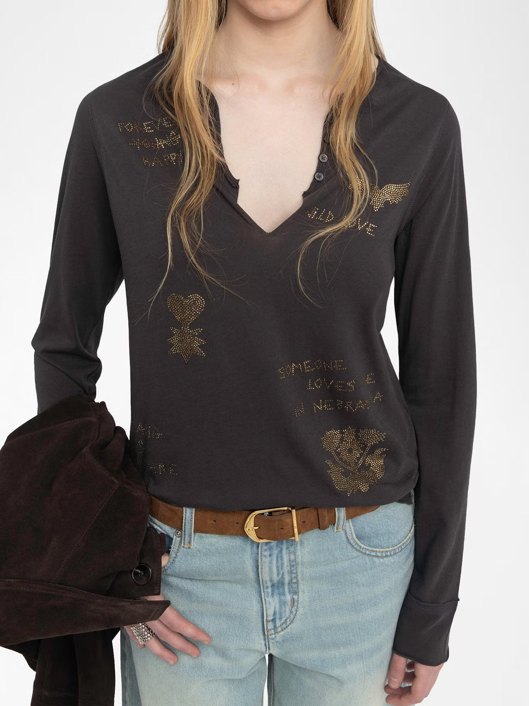 Polera Tuni Multi Strass Chocolate