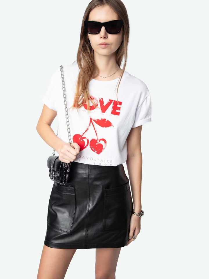 Polera Walk Concert Cherry Love Blanco