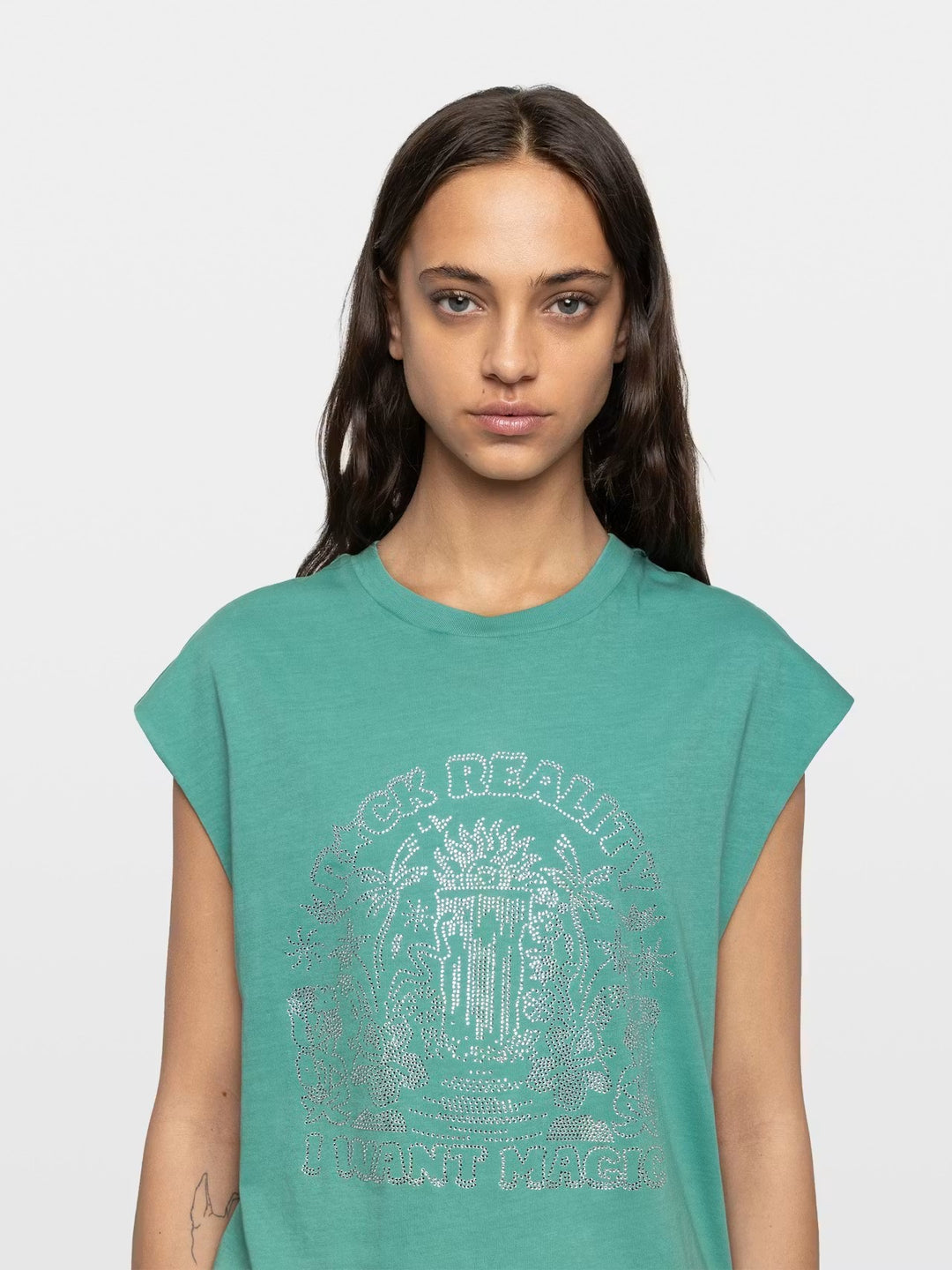 Polera Cloe Cascade Strass Turquesa