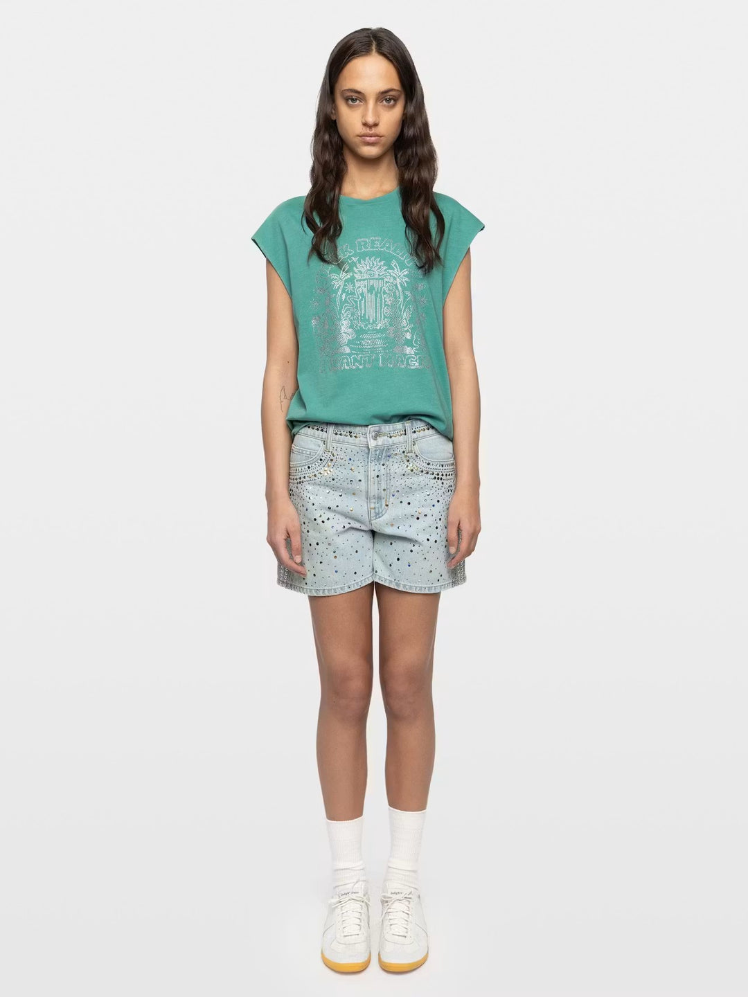 Polera Cloe Cascade Strass Turquesa