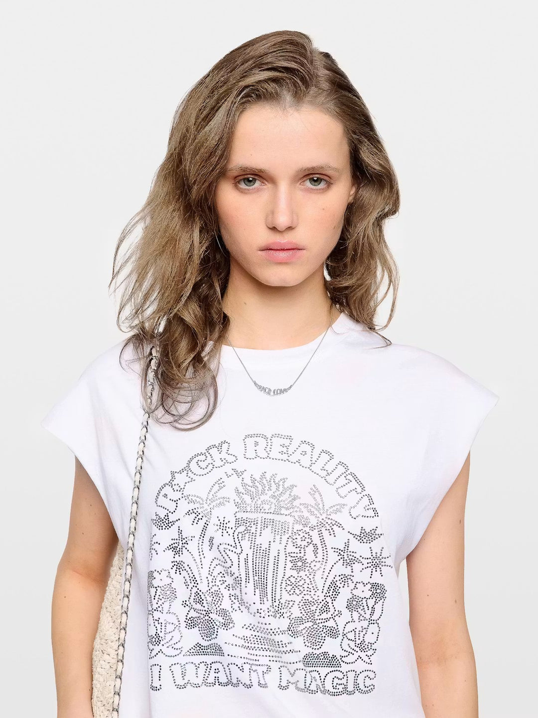 Polera Cloe Cascade Strass Blanco