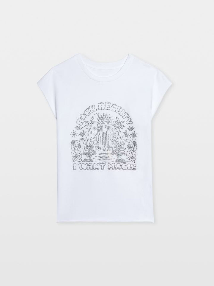 Polera Cloe Cascade Strass Blanco