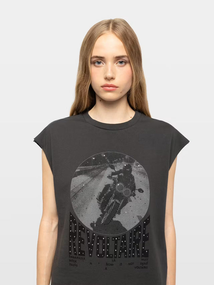 Polera Cloe Photo Moto Strass