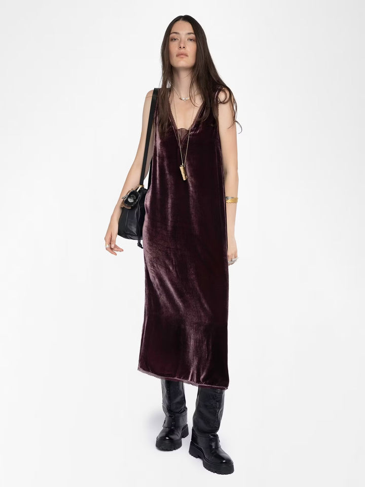 Vestido Renzo Velvet Burdeo
